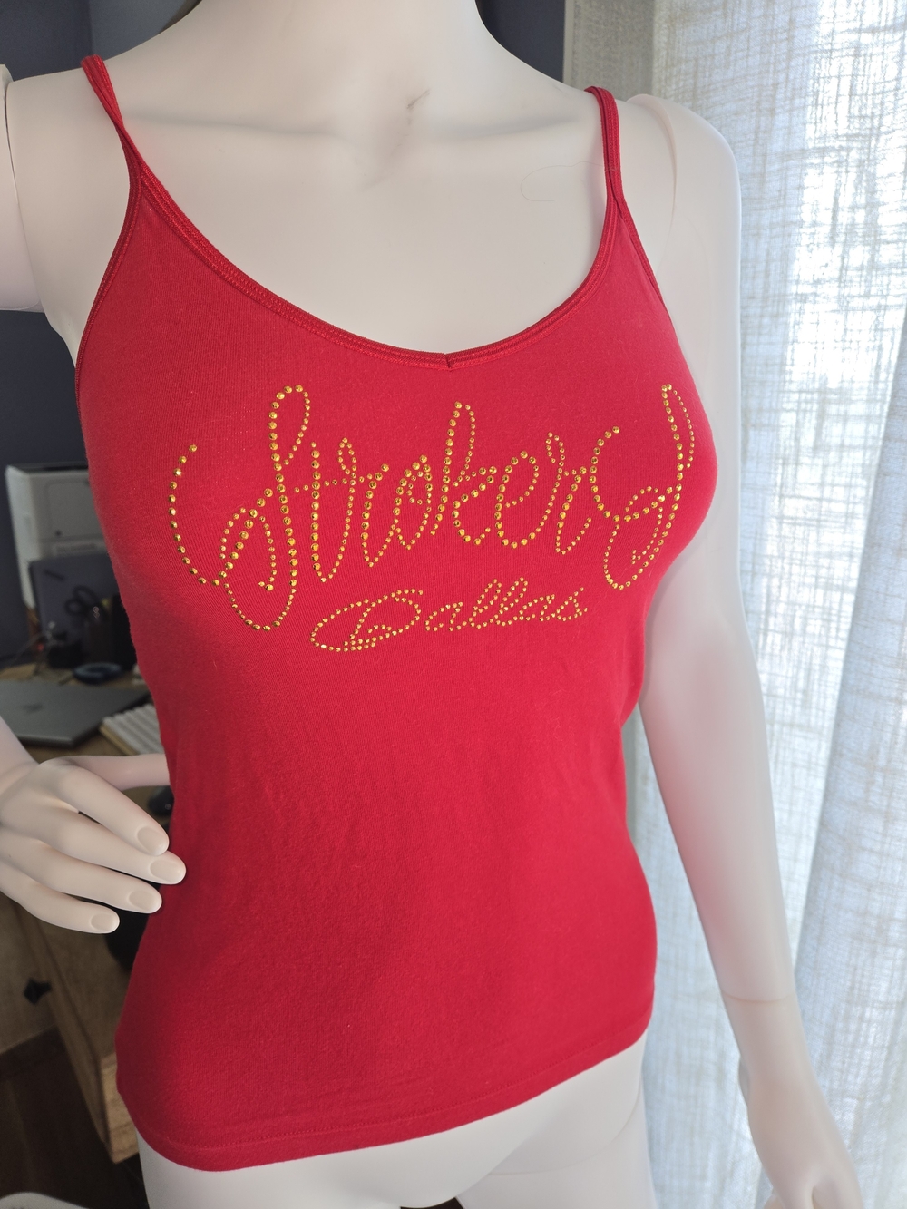 Strokers Biker Bar Dallas Red Rhinestone Script Cami Top